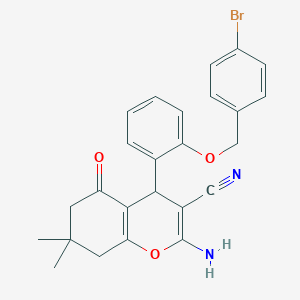 molecular formula C25H23BrN2O3 B301617 2-amino-4-{2-[(4-bromobenzyl)oxy]phenyl}-7,7-dimethyl-5-oxo-5,6,7,8-tetrahydro-4H-chromene-3-carbonitrile 