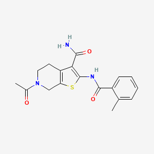 molecular formula C18H19N3O3S B3016183 6-乙酰基-2-(2-甲基苯甲酰胺)-4,5,6,7-四氢噻吩并[2,3-c]吡啶-3-甲酰胺 CAS No. 864857-87-4