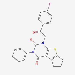 molecular formula C23H17FN2O3S B3016191 1-(2-(4-fluorophenyl)-2-oxoethyl)-3-phenyl-6,7-dihydro-1H-cyclopenta[4,5]thieno[2,3-d]pyrimidine-2,4(3H,5H)-dione CAS No. 866015-91-0