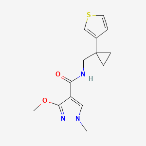 molecular formula C14H17N3O2S B3016209 3-Methoxy-1-methyl-N-[(1-thiophen-3-ylcyclopropyl)methyl]pyrazole-4-carboxamide CAS No. 2415501-74-3
