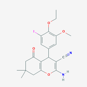 molecular formula C21H23IN2O4 B301621 2-amino-4-(4-ethoxy-3-iodo-5-methoxyphenyl)-7,7-dimethyl-5-oxo-5,6,7,8-tetrahydro-4H-chromene-3-carbonitrile 