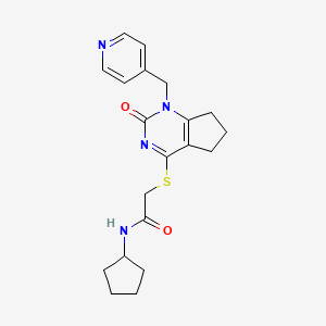 molecular formula C20H24N4O2S B3016210 N-环戊基-2-((2-氧代-1-(吡啶-4-基甲基)-2,5,6,7-四氢-1H-环戊并[d]嘧啶-4-基)硫代)乙酰胺 CAS No. 946325-69-5