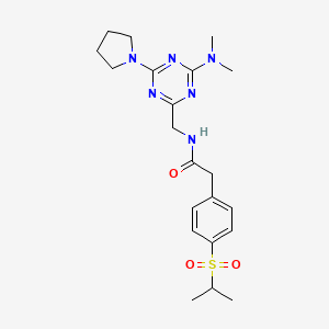 molecular formula C21H30N6O3S B3016212 N-((4-(dimethylamino)-6-(pyrrolidin-1-yl)-1,3,5-triazin-2-yl)methyl)-2-(4-(isopropylsulfonyl)phenyl)acetamide CAS No. 2034520-31-3