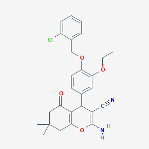 molecular formula C27H27ClN2O4 B301622 2-amino-4-{4-[(2-chlorobenzyl)oxy]-3-ethoxyphenyl}-7,7-dimethyl-5-oxo-5,6,7,8-tetrahydro-4H-chromene-3-carbonitrile 