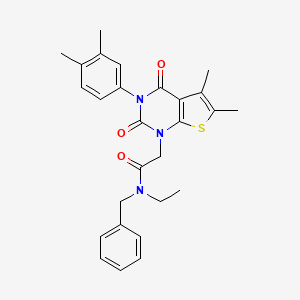 molecular formula C27H29N3O3S B3016222 N-benzyl-2-(3-(3,4-dimethylphenyl)-5,6-dimethyl-2,4-dioxo-3,4-dihydrothieno[2,3-d]pyrimidin-1(2H)-yl)-N-ethylacetamide CAS No. 687582-20-3