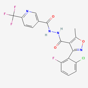 molecular formula C18H11ClF4N4O3 B3016223 N'-[3-(2-氯-6-氟苯基)-5-甲基-1,2-恶唑-4-羰基]-6-(三氟甲基)吡啶-3-碳酰肼 CAS No. 1092346-16-1