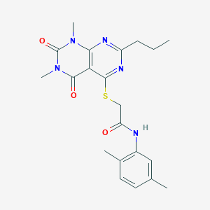 molecular formula C21H25N5O3S B3016231 2-((6,8-二甲基-5,7-二氧代-2-丙基-5,6,7,8-四氢嘧啶并[4,5-d]嘧啶-4-基)硫代)-N-(2,5-二甲基苯基)乙酰胺 CAS No. 852170-92-4