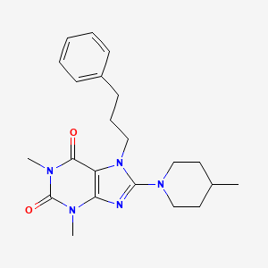 molecular formula C22H29N5O2 B3016269 1,3-二甲基-8-(4-甲基哌啶-1-基)-7-(3-苯基丙基)-1H-嘌呤-2,6(3H,7H)-二酮 CAS No. 577765-71-0