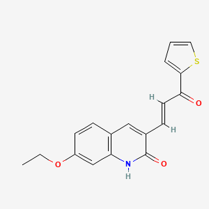 molecular formula C18H15NO3S B3016277 (E)-7-ethoxy-3-(3-oxo-3-(thiophen-2-yl)prop-1-en-1-yl)quinolin-2(1H)-one CAS No. 374770-07-7