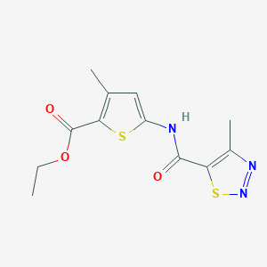 molecular formula C12H13N3O3S2 B3016278 Ethyl 3-methyl-5-(4-methyl-1,2,3-thiadiazole-5-carboxamido)thiophene-2-carboxylate CAS No. 1157069-09-4
