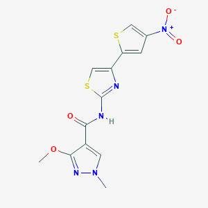 molecular formula C13H11N5O4S2 B3016285 3-methoxy-1-methyl-N-(4-(4-nitrothiophen-2-yl)thiazol-2-yl)-1H-pyrazole-4-carboxamide CAS No. 1219902-50-7