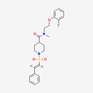 molecular formula C23H27FN2O4S B3016291 N-[2-(2-fluorophenoxy)ethyl]-N-methyl-1-[(E)-2-phenylethenyl]sulfonylpiperidine-4-carboxamide CAS No. 1031131-12-0