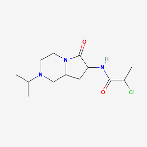 molecular formula C13H22ClN3O2 B3016293 2-Chloro-N-(6-oxo-2-propan-2-yl-1,3,4,7,8,8a-hexahydropyrrolo[1,2-a]pyrazin-7-yl)propanamide CAS No. 2411193-28-5