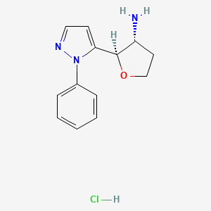 molecular formula C13H16ClN3O B3016294 rac-(2R,3R)-2-(1-phenyl-1H-pyrazol-5-yl)oxolan-3-amine hydrochloride, trans CAS No. 2031242-23-4