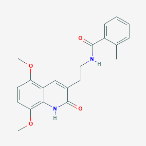molecular formula C21H22N2O4 B3016298 N-(2-(5,8-dimethoxy-2-oxo-1,2-dihydroquinolin-3-yl)ethyl)-2-methylbenzamide CAS No. 851403-43-5
