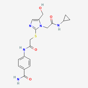 molecular formula C18H21N5O4S B3016301 4-(2-((1-(2-(环丙基氨基)-2-氧代乙基)-5-(羟甲基)-1H-咪唑-2-基)硫代)乙酰氨基)苯甲酰胺 CAS No. 921568-02-7