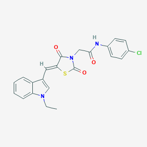 molecular formula C22H18ClN3O3S B301631 N-(4-chlorophenyl)-2-{5-[(1-ethyl-1H-indol-3-yl)methylene]-2,4-dioxo-1,3-thiazolidin-3-yl}acetamide 