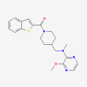 molecular formula C21H24N4O2S B3016310 1-Benzothiophen-2-yl-[4-[[(3-methoxypyrazin-2-yl)-methylamino]methyl]piperidin-1-yl]methanone CAS No. 2380186-74-1