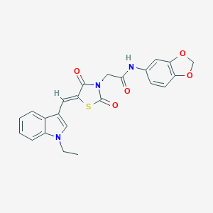 molecular formula C23H19N3O5S B301632 N-(1,3-benzodioxol-5-yl)-2-{5-[(1-ethyl-1H-indol-3-yl)methylene]-2,4-dioxo-1,3-thiazolidin-3-yl}acetamide 