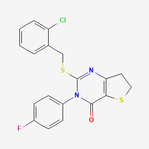 molecular formula C19H14ClFN2OS2 B3016323 2-((2-chlorobenzyl)thio)-3-(4-fluorophenyl)-6,7-dihydrothieno[3,2-d]pyrimidin-4(3H)-one CAS No. 687562-89-6