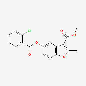 molecular formula C18H13ClO5 B3016326 Methyl 5-((2-chlorobenzoyl)oxy)-2-methylbenzofuran-3-carboxylate CAS No. 637747-39-8