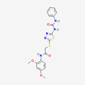 molecular formula C19H19N5O4S2 B3016330 2-({5-[(anilinocarbonyl)amino]-1,3,4-thiadiazol-2-yl}thio)-N-(2,4-dimethoxyphenyl)acetamide CAS No. 946216-92-8