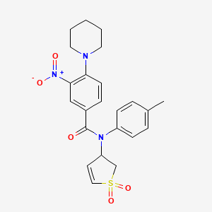 molecular formula C23H25N3O5S B3016334 N-(1,1-dioxo-2,3-dihydrothiophen-3-yl)-N-(4-methylphenyl)-3-nitro-4-piperidin-1-ylbenzamide CAS No. 371207-97-5