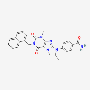 molecular formula C27H22N6O3 B3016335 4-(1,7-dimethyl-3-(naphthalen-1-ylmethyl)-2,4-dioxo-3,4-dihydro-1H-imidazo[2,1-f]purin-8(2H)-yl)benzamide CAS No. 1356543-15-1