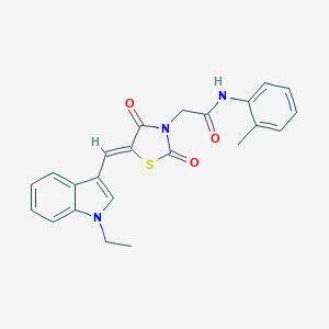 molecular formula C23H21N3O3S B301634 2-{5-[(1-ethyl-1H-indol-3-yl)methylene]-2,4-dioxo-1,3-thiazolidin-3-yl}-N-(2-methylphenyl)acetamide 