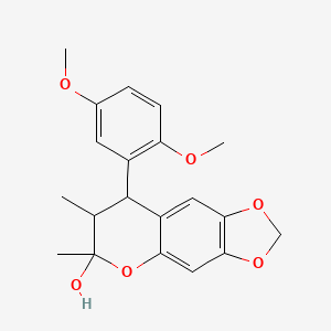 molecular formula C20H22O6 B3016343 8-(2,5-dimethoxyphenyl)-6,7-dimethyl-7,8-dihydro-6H-[1,3]dioxolo[4,5-g]chromen-6-ol CAS No. 1005100-69-5