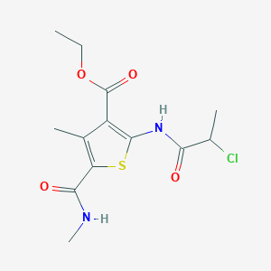 molecular formula C13H17ClN2O4S B3016345 2-(2-氯丙酰胺基)-4-甲基-5-(甲基氨基羰基)噻吩-3-羧酸乙酯 CAS No. 1311316-22-9