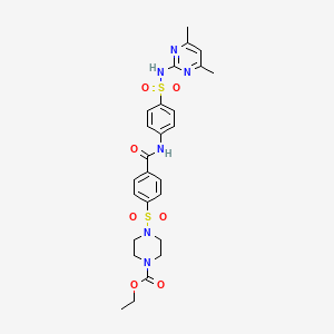 molecular formula C26H30N6O7S2 B3016346 4-((4-((4-(N-(4,6-二甲基嘧啶-2-基)磺酰胺基)苯基)氨基羰基)苯基)磺酰基)哌嗪-1-甲酸乙酯 CAS No. 899361-92-3