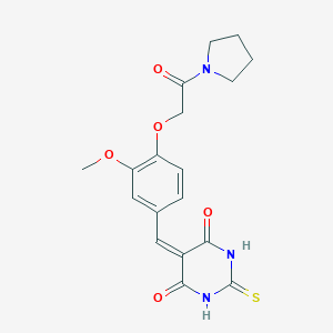 molecular formula C18H19N3O5S B301635 5-{3-methoxy-4-[2-oxo-2-(1-pyrrolidinyl)ethoxy]benzylidene}-2-thioxodihydro-4,6(1H,5H)-pyrimidinedione 