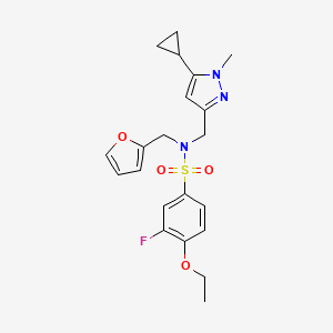 molecular formula C21H24FN3O4S B3016357 N-((5-环丙基-1-甲基-1H-吡唑-3-基)甲基)-4-乙氧基-3-氟-N-(呋喃-2-基甲基)苯磺酰胺 CAS No. 1798673-91-2