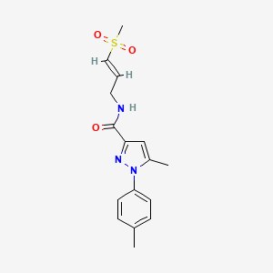 molecular formula C16H19N3O3S B3016358 5-Methyl-1-(4-methylphenyl)-N-[(E)-3-methylsulfonylprop-2-enyl]pyrazole-3-carboxamide CAS No. 2305573-52-6