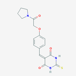 molecular formula C17H17N3O4S B301636 5-{4-[2-oxo-2-(1-pyrrolidinyl)ethoxy]benzylidene}-2-thioxodihydro-4,6(1H,5H)-pyrimidinedione 