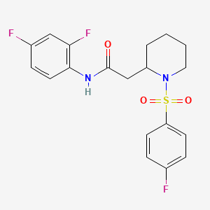 molecular formula C19H19F3N2O3S B3016362 N-(2,4-二氟苯基)-2-(1-((4-氟苯基)磺酰基)哌啶-2-基)乙酰胺 CAS No. 1021074-57-6