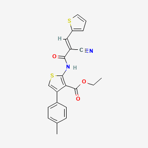 molecular formula C22H18N2O3S2 B3016375 (E)-ethyl 2-(2-cyano-3-(thiophen-2-yl)acrylamido)-4-(p-tolyl)thiophene-3-carboxylate CAS No. 327075-73-0