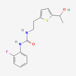 molecular formula C15H17FN2O2S B3016388 1-(2-Fluorophenyl)-3-(2-(5-(1-hydroxyethyl)thiophen-2-yl)ethyl)urea CAS No. 2034545-06-5