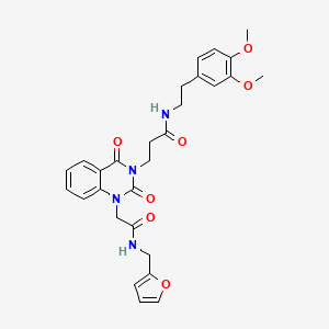 molecular formula C28H30N4O7 B3016399 N-[2-(3,4-二甲氧基苯基)乙基]-3-[1-({[(呋喃-2-基)甲基]氨基羰基}甲基)-2,4-二氧代-1,2,3,4-四氢喹唑啉-3-基]丙酰胺 CAS No. 899915-74-3