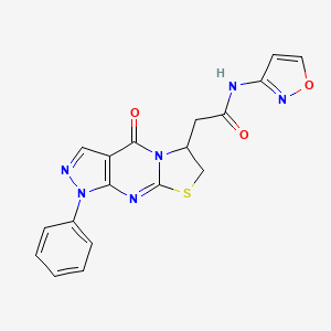 molecular formula C18H14N6O3S B3016413 N-(isoxazol-3-yl)-2-(4-oxo-1-phenyl-1,4,6,7-tetrahydropyrazolo[3,4-d]thiazolo[3,2-a]pyrimidin-6-yl)acetamide CAS No. 946334-88-9