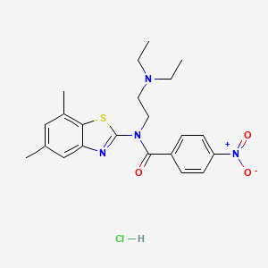 molecular formula C22H27ClN4O3S B3016416 N-(2-(diethylamino)ethyl)-N-(5,7-dimethylbenzo[d]thiazol-2-yl)-4-nitrobenzamide hydrochloride CAS No. 1215605-33-6