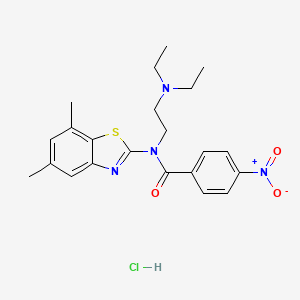 molecular formula C22H27ClN4O3S B3016416 N-(2-(二乙氨基)乙基)-N-(5,7-二甲基苯并[d]噻唑-2-基)-4-硝基苯甲酰胺盐酸盐 CAS No. 1215605-33-6