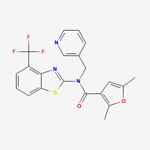 molecular formula C21H16F3N3O2S B3016424 2,5-dimethyl-N-(pyridin-3-ylmethyl)-N-(4-(trifluoromethyl)benzo[d]thiazol-2-yl)furan-3-carboxamide CAS No. 1396870-22-6