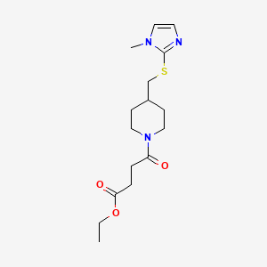 molecular formula C16H25N3O3S B3016429 ethyl 4-(4-(((1-methyl-1H-imidazol-2-yl)thio)methyl)piperidin-1-yl)-4-oxobutanoate CAS No. 1428357-17-8