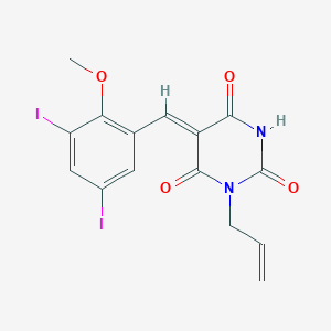 molecular formula C15H12I2N2O4 B301643 1-allyl-5-(3,5-diiodo-2-methoxybenzylidene)-2,4,6(1H,3H,5H)-pyrimidinetrione 