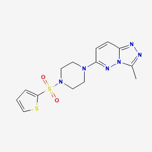 molecular formula C14H16N6O2S2 B3016431 3-Methyl-6-(4-(thiophen-2-ylsulfonyl)piperazin-1-yl)-[1,2,4]triazolo[4,3-b]pyridazine CAS No. 1021075-29-5