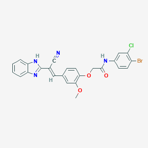 molecular formula C25H18BrClN4O3 B301644 2-{4-[(E)-2-(1H-benzimidazol-2-yl)-2-cyanoethenyl]-2-methoxyphenoxy}-N-(4-bromo-3-chlorophenyl)acetamide 