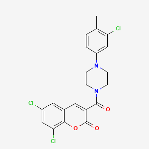 molecular formula C21H17Cl3N2O3 B3016441 6,8-Dichloro-3-[4-(3-chloro-4-methylphenyl)piperazine-1-carbonyl]chromen-2-one CAS No. 692771-77-0
