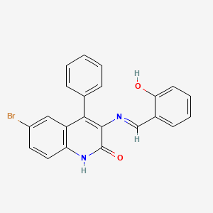 molecular formula C22H15BrN2O2 B3016449 (E)-6-溴-3-((2-羟基苯亚甲基)氨基)-4-苯基喹啉-2(1H)-酮 CAS No. 865614-39-7